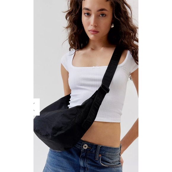 BAGGU Handbags - Black Baggu Nylon Crescent Shoulder Bag with Logo Strap
